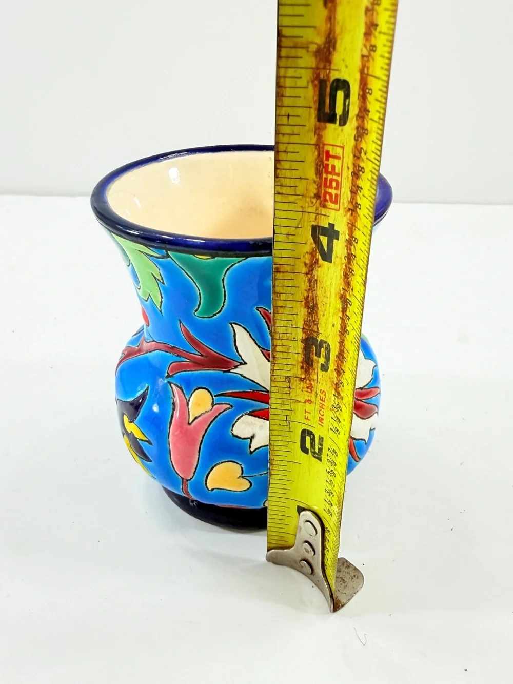 Vintage Emaux d'Art LONGWY Floral Hand-Painted Enamel Ceramic Vase w/ Label 4”